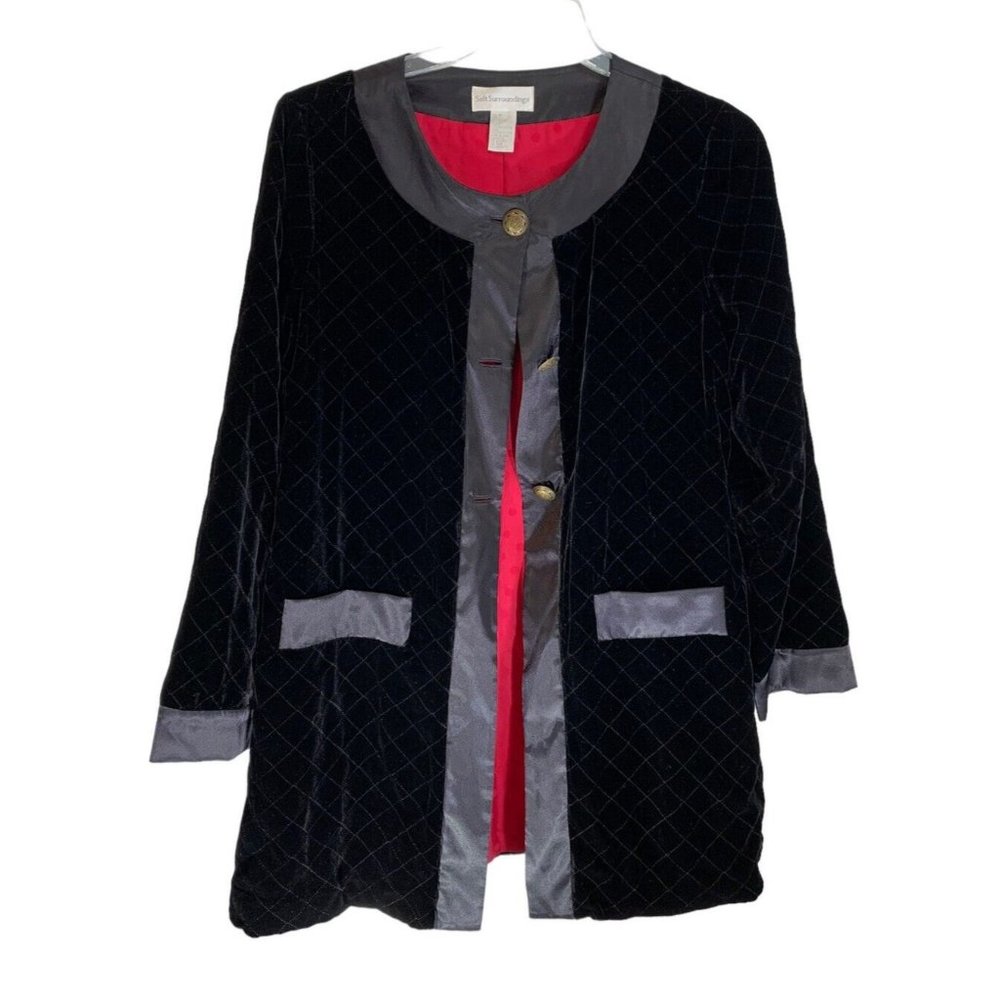 Soft Surroundings Black Quilted Silk Rayon Light Weight Jacket Size M